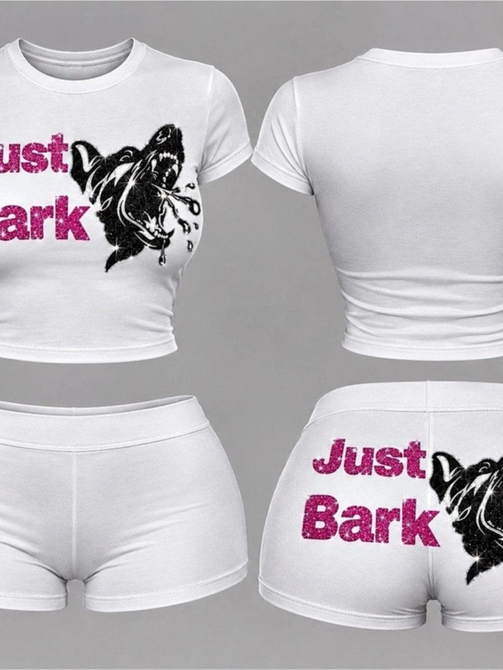 Just Bark Crop Top & Shorts Set in White